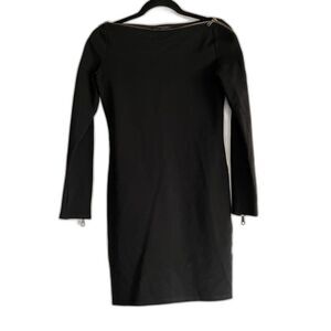 Rachel Zoe exposed zipper neck long sleeve black mini dress size 2